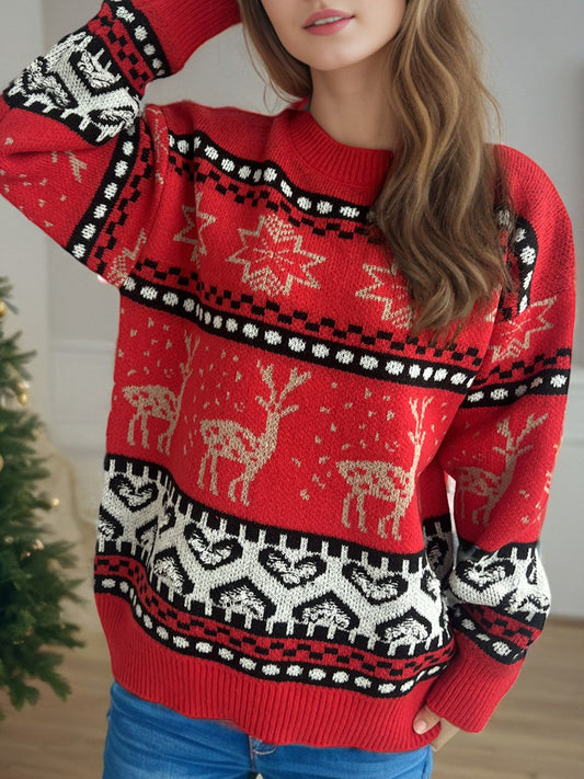 Christmas Element Round Neck Long Sleeve Sweater