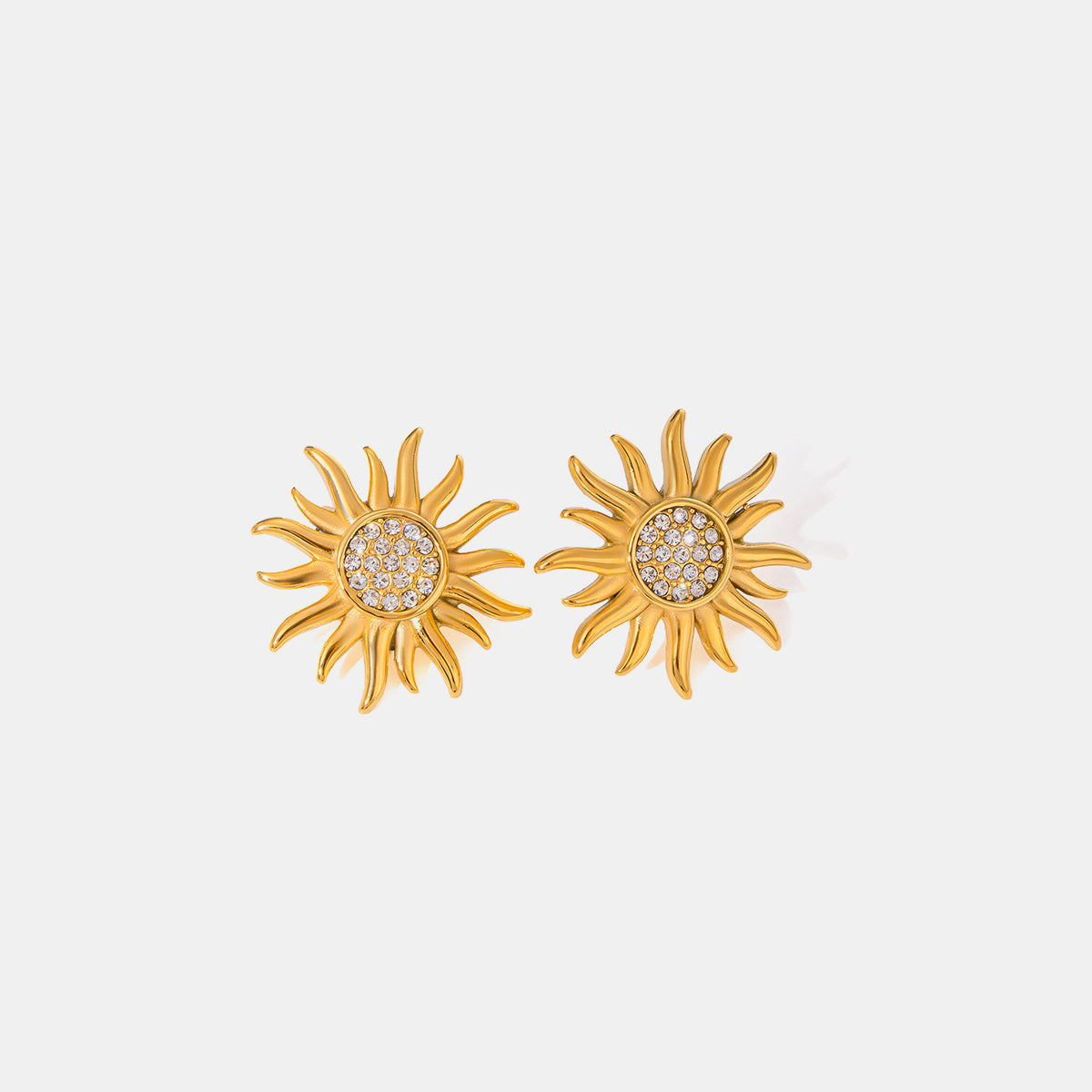 Stainless Steel Inlaid Rhinestone Sun Shape Stud Earrings