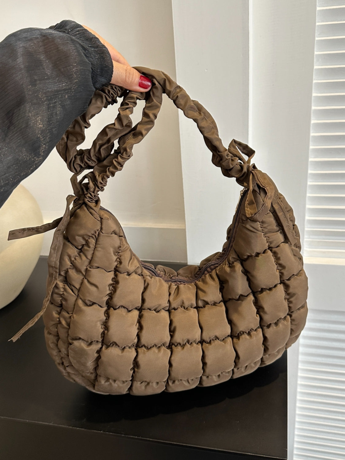 Bubble Texture Ruched Strap Quilted Shoulder Bag