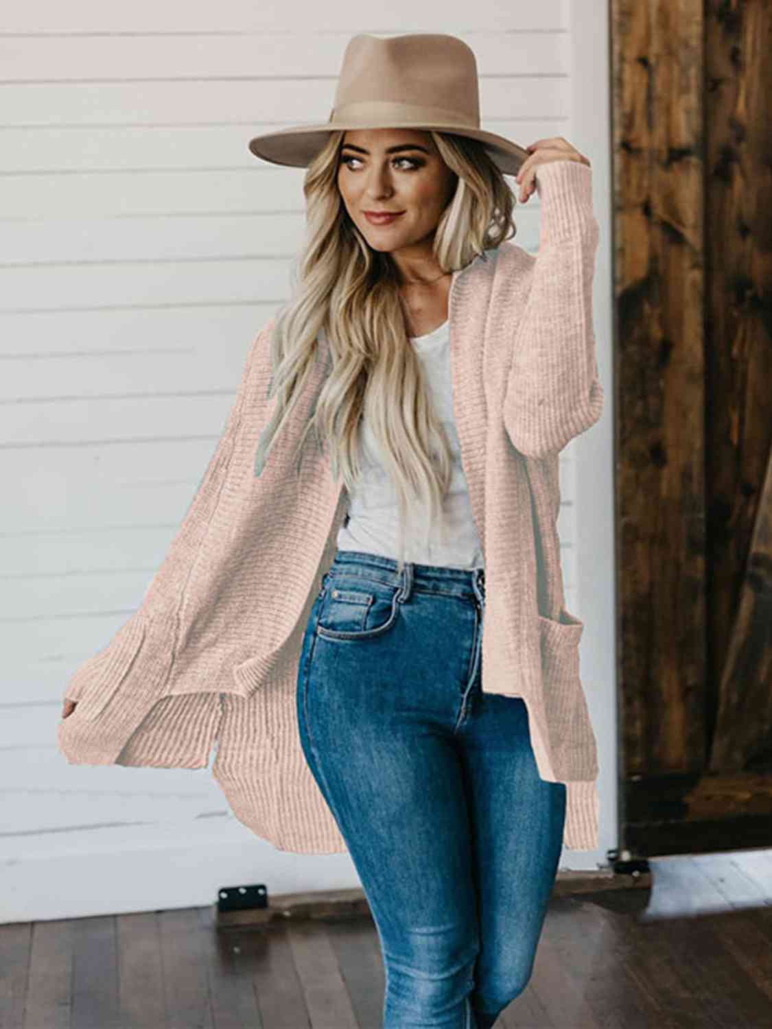 High-Low Open Front Cardigan with Pockets